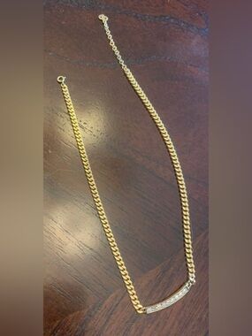 Dior Gold Plated Vintage Channel Set Rhinestone Bar Necklace